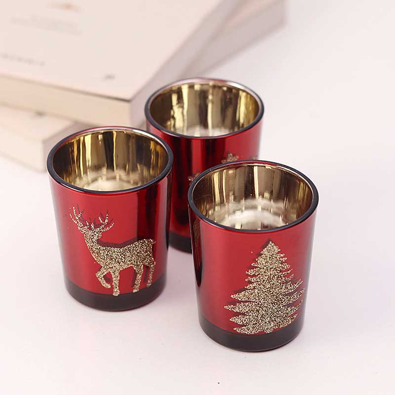 Christmas Glass Votive Candle Cup Set - Reindeer, Snowflake, & Christmas Tree Color:Snowflake 1