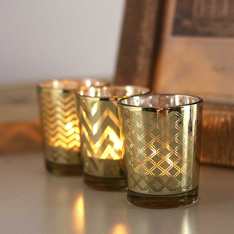 Gold Geometric Glass Candle Cups,Luxury Aromatherapy Jars Color:Style1 1