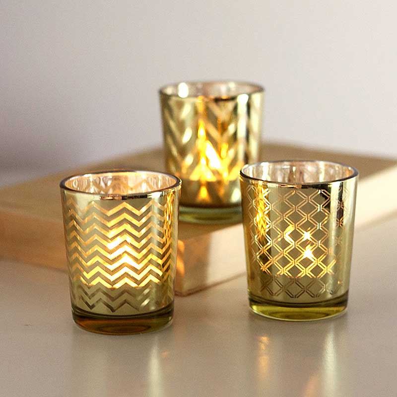 Gold Geometric Glass Candle Cups,Luxury Aromatherapy Jars Color:Style1 2