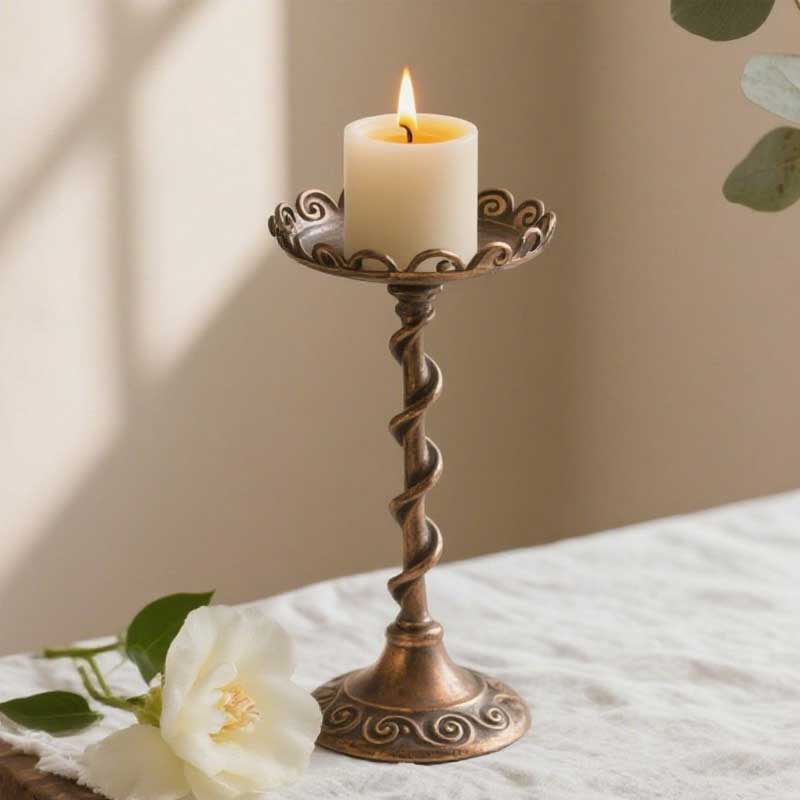 Vintage Iron Lotus Candlestick | Spiral Stem Candle Holder Color:Copper 1