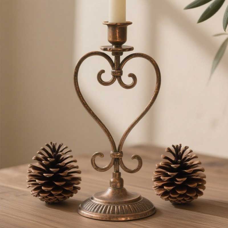 Vintage Heart-Shaped Iron Candlestick | European Style Lotus Candle Holder Color:Copper 1