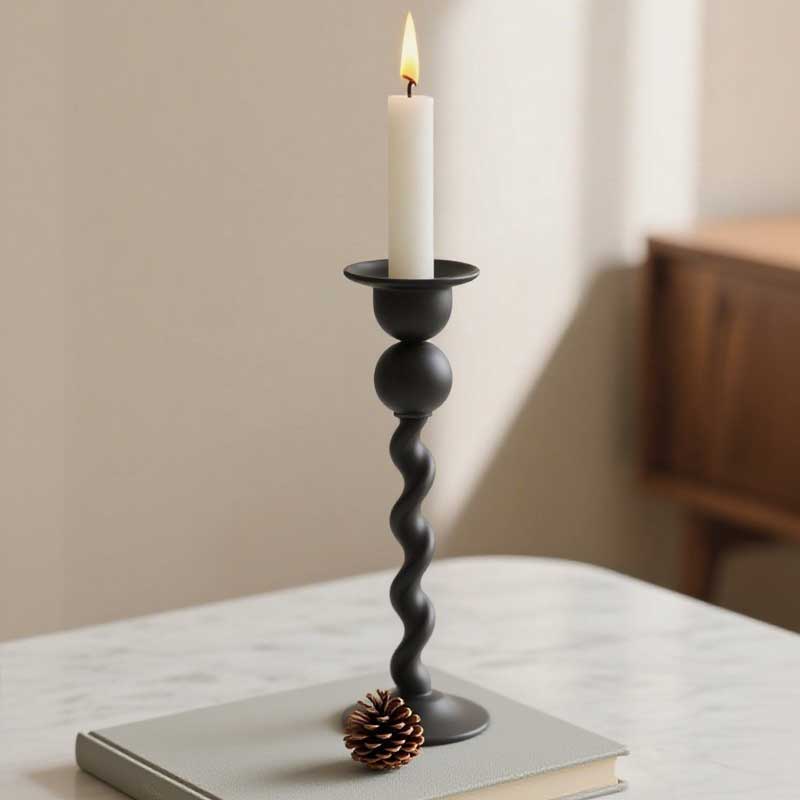 Black Spiral Iron Candlestick, Creative Twisted Tall Candle Holder Color:Black 1