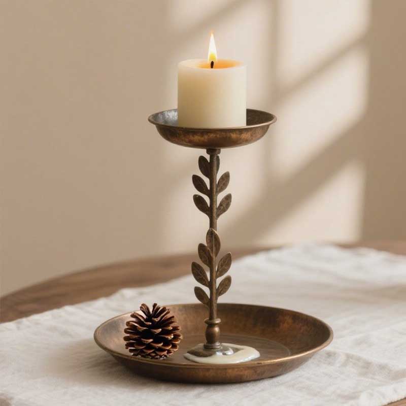 Vintage Iron Leaf Candlestick | Two-Tier Candle Holder and Tray Color:Copper 1