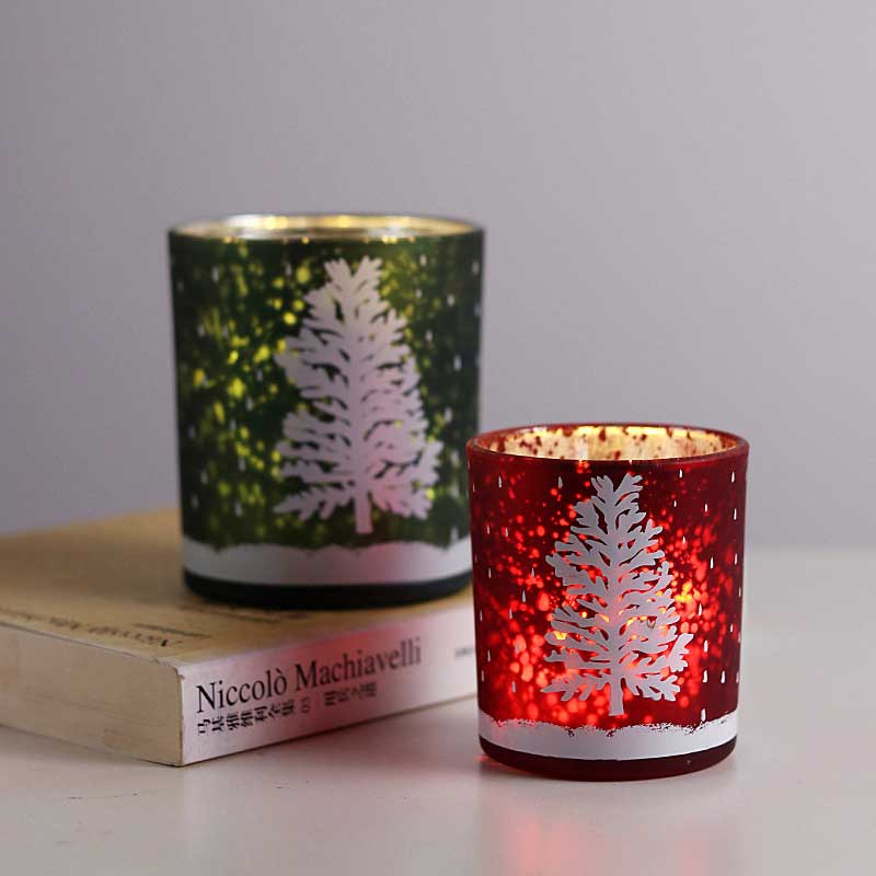 Christmas Snowy Scene Glass Candle Cup | Snowflake & Tree Aromatherapy Jar Color:Style 2