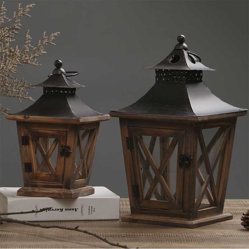 Vintage Distressed Wooden Candle Lantern Color:Nature 2