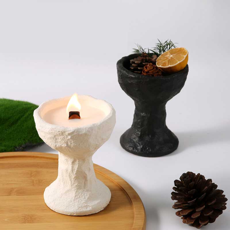 Concrete Stem wabi-sabi Candle Holder | Creative Aromatherapy Candle Jar Color:Black 2