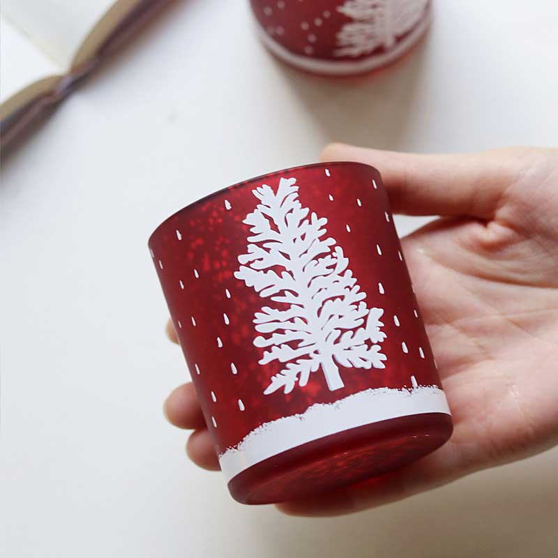 Christmas Snowy Scene Glass Candle Cup | Snowflake & Tree Aromatherapy Jar Color:Style 1