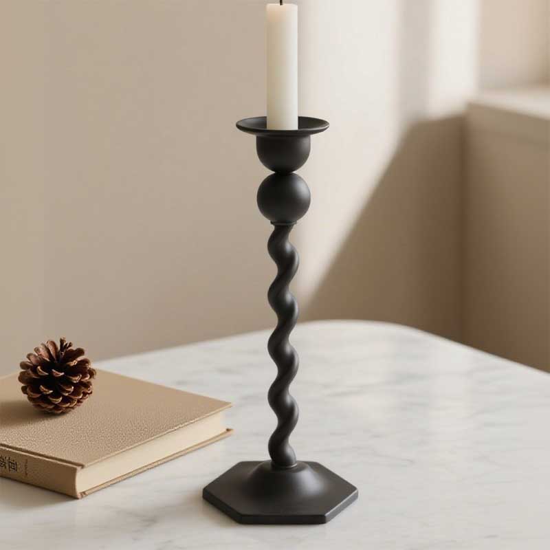 Black Spiral Iron Candlestick, Creative Twisted Tall Candle Holder Color:Black 2