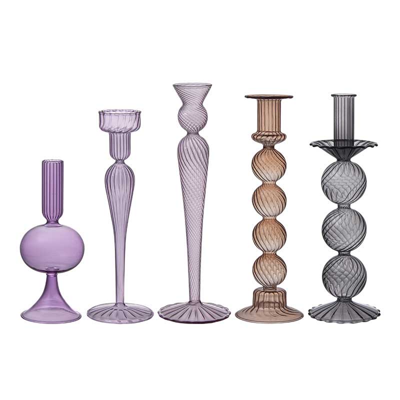 European Style Glass Candlestick | Creative Vintage Ribbed Table Decor