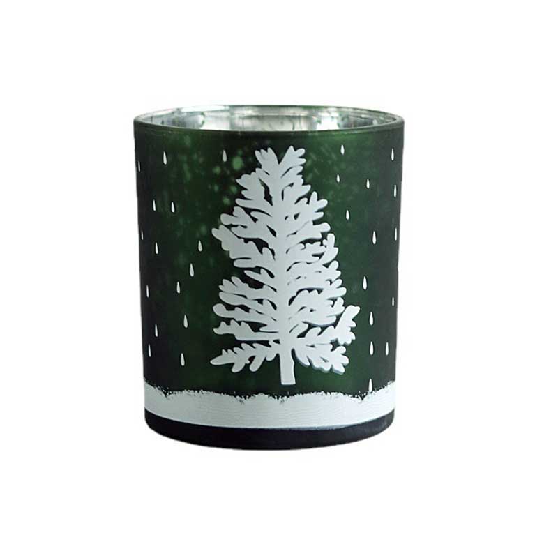 Christmas Snowy Scene Glass Candle Cup | Snowflake & Tree Aromatherapy Jar