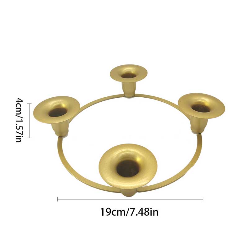 Christmas Wreath Iron Candlestick,Festive 4-Arm Candle Holder Ring Golden