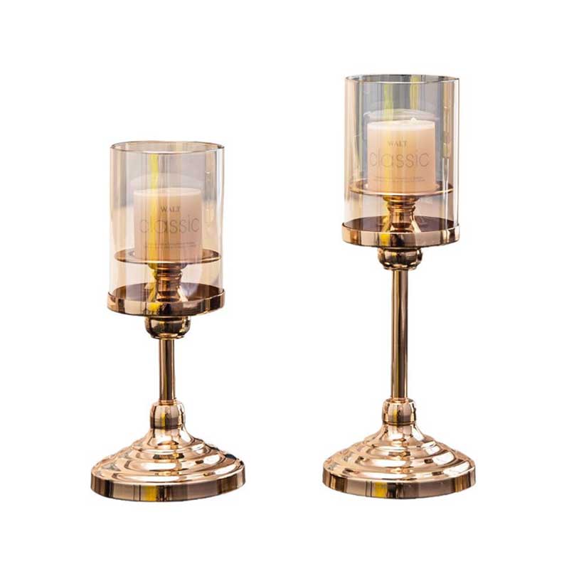 Amber Glass Hurricane Wrought Iron Candlestick,3-Piece Stemware Set