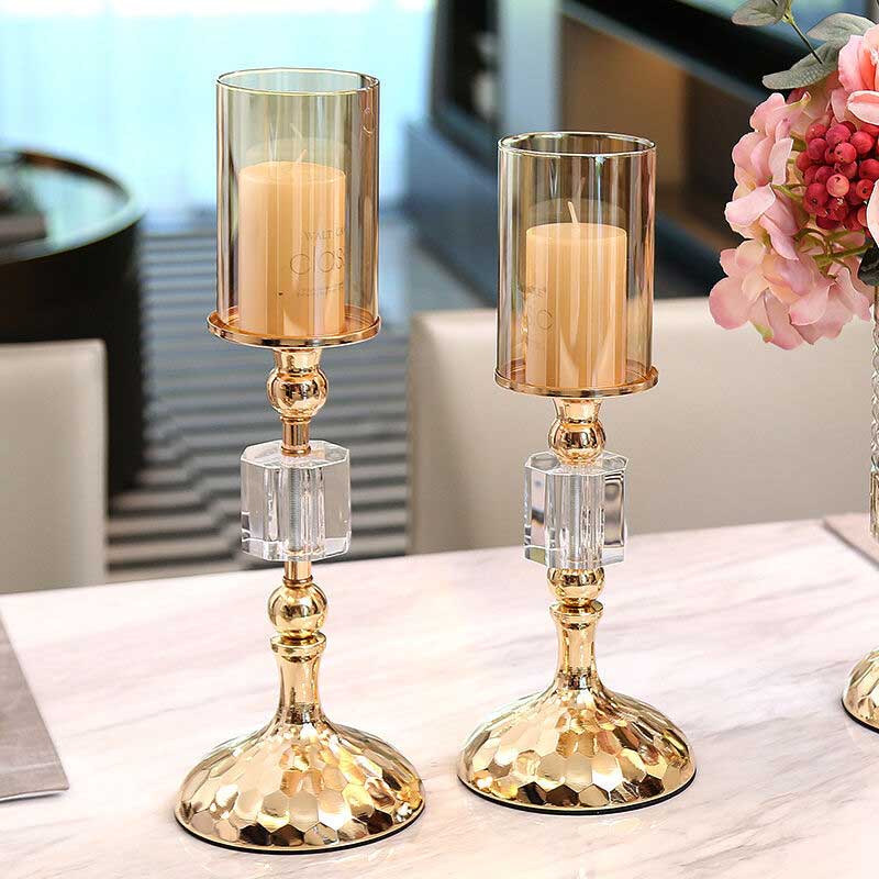 Luxury Crystal Amber Glass Candlestick Holder Color:Amber 1