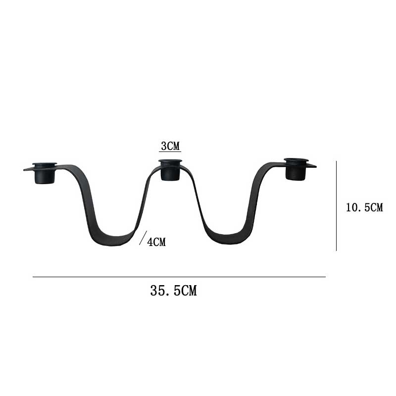 Three-Head Retro Wave Wrought Iron Candle Holder Black
