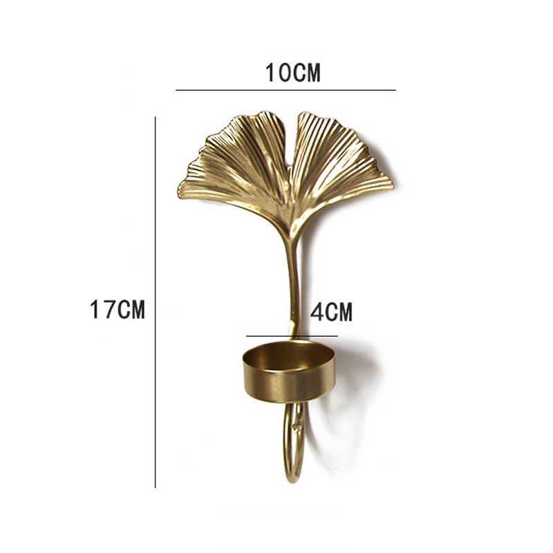Creative Golden Leaf Wall Sconce Candlestick , Ginkgo & Feather Decor Color:Golden 3