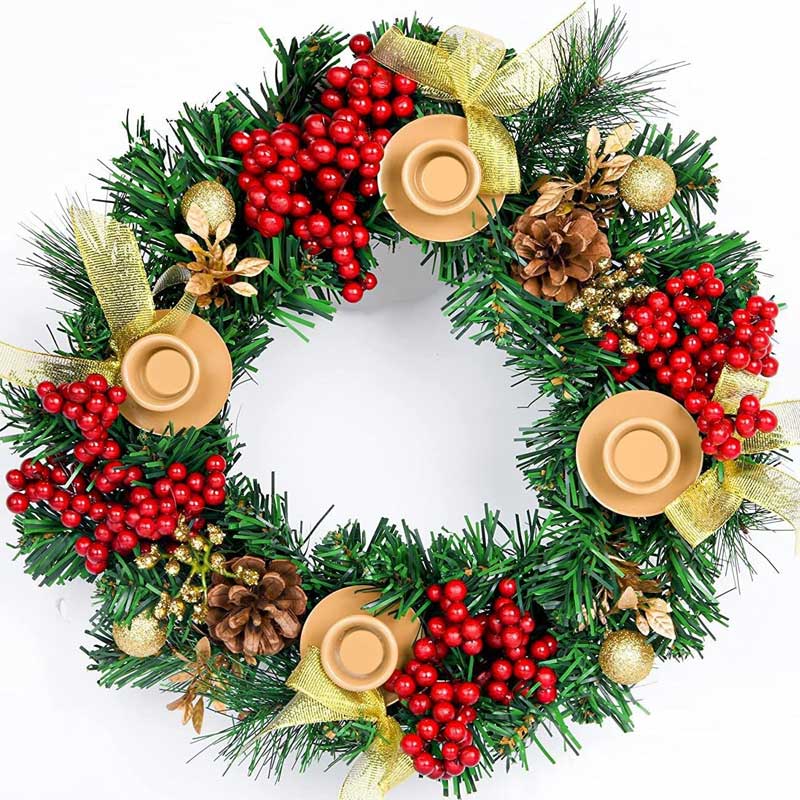 christmas wreath candle holder Red