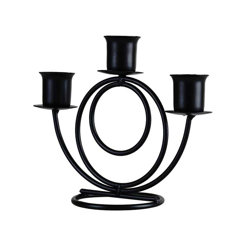 Minimalist 3-Arm Iron Candlestick Holder - Black Geometric Design