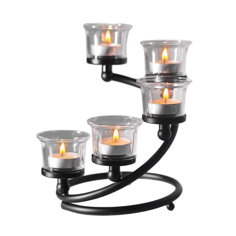 Modern 5-Arm Iron Candlestick,Spiral Candle Holder with Glass Votive Cups
