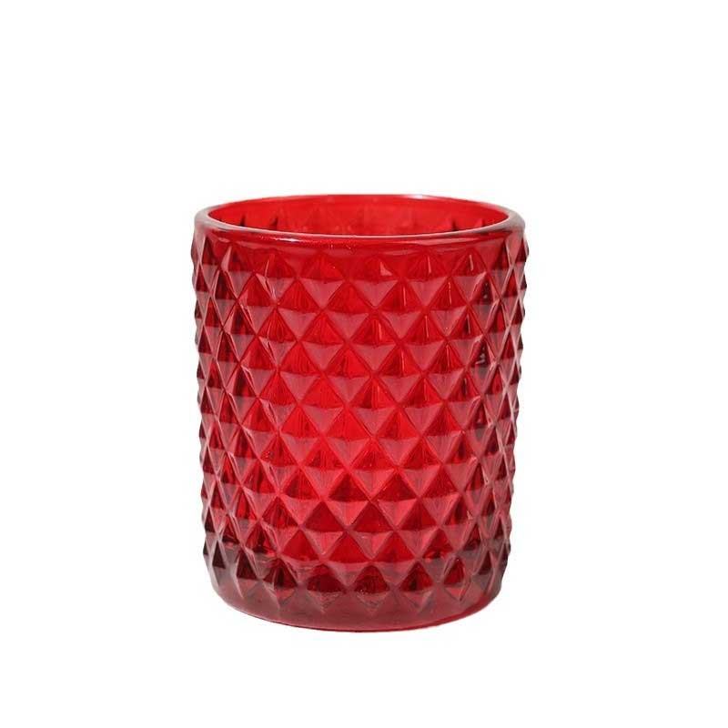 Embossed Diamond-Patterned Colored Glass Votive Candle Holder