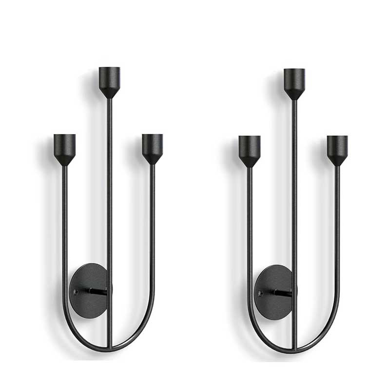 Minimalist Wrought Iron Wall Sconce Candle Holder Three-Head Wall Decor