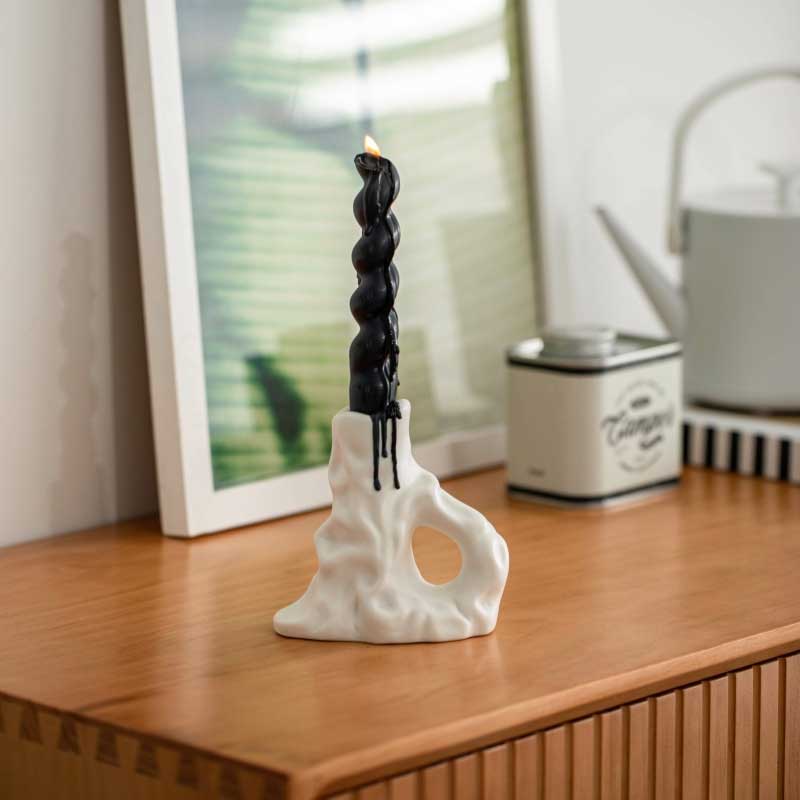 White Rock-Shaped Ceramic Candlestick Color:Black 1