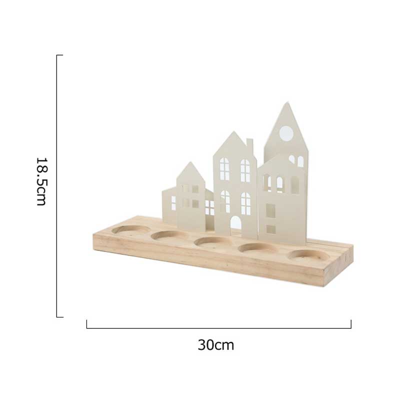 Little House Silhouette Candle Holder , Iron and Wood Candlestick Black