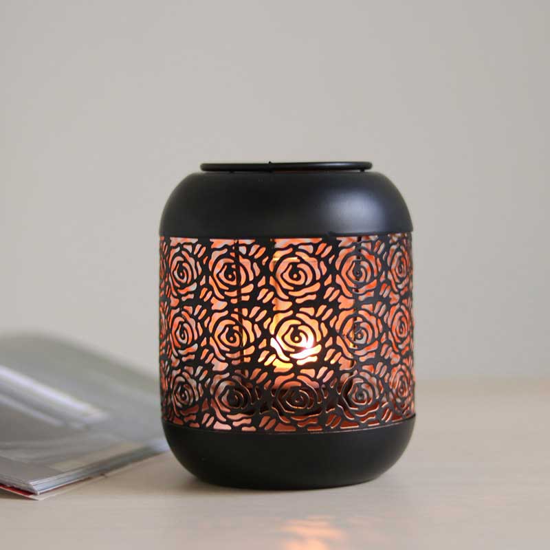 Vintage Hollow Rose Iron Lantern Color:Black 1