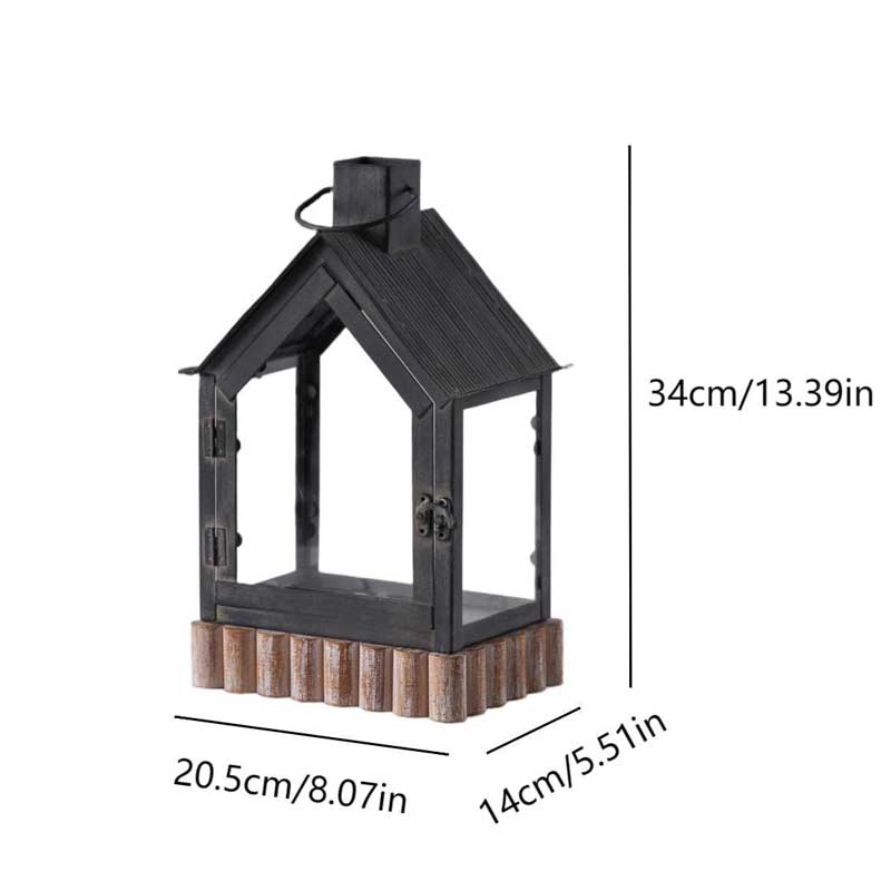 Rustic Farmhouse Iron and Wood Hurricane Lantern Default