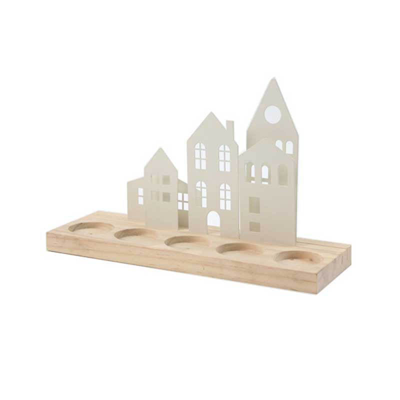Little House Silhouette Candle Holder , Iron and Wood Candlestick