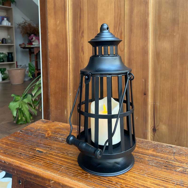 Vintage Wrought Iron Lantern Candle Holder with Handle Color:Black;Shape:Round 2