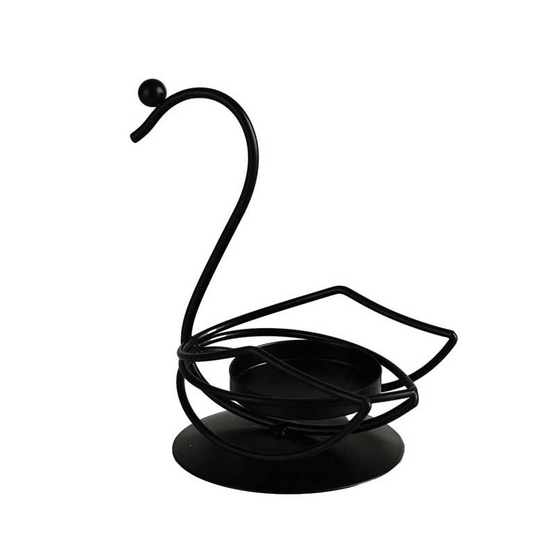 Wrought Iron Swan Candle Holder Black