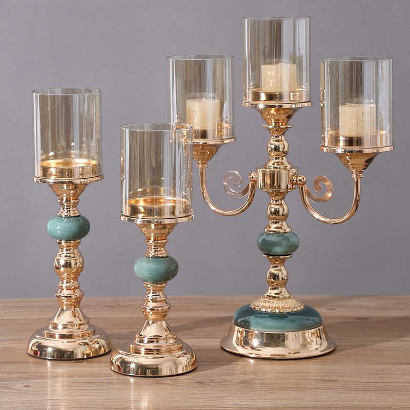 European Light Luxury Brass & Ceramic Candle Holder Color:Default 2