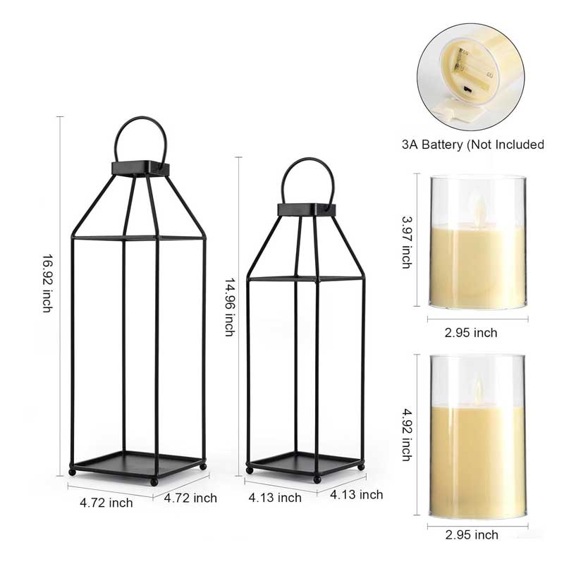 Modern Minimalist Iron LED Candle Lantern Set Color:Black;Size:4.72*4.72*16.92 2