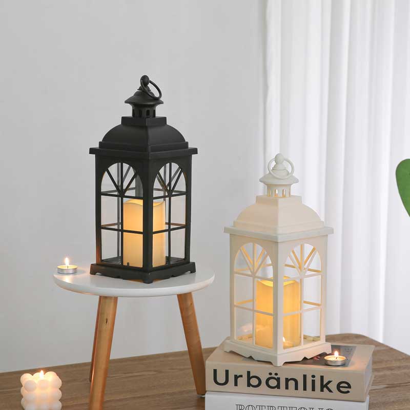 European Vintage Glass Hurricane Plastic LED Candle Lantern Color:Black 1