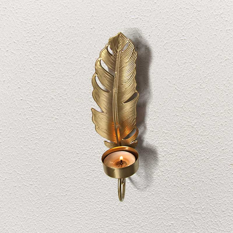 Creative Golden Leaf Wall Sconce Candlestick , Ginkgo & Feather Decor Color:Golden 2