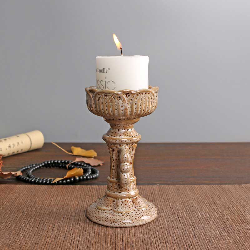 Ceramic Lotus Candlestick ,Zen Candle Holder Color:Brown 1