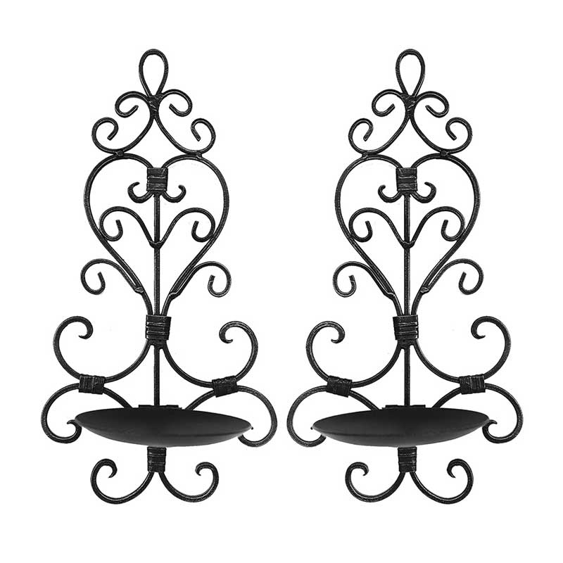 Scrollwork Metal Wall Sconce Foldable Tray Color:Black 2