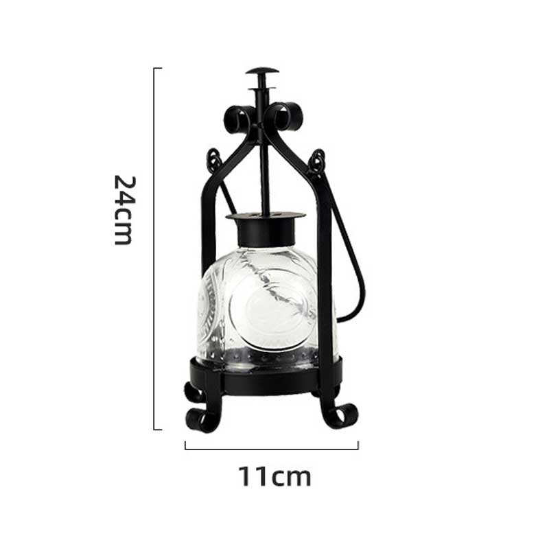 Vintage Wrought Iron and Glass Candle Holder With Handle Color:Black 1