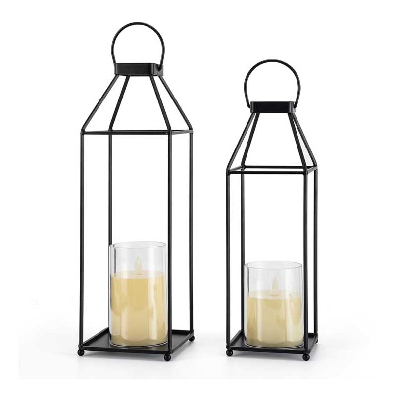 Modern Minimalist Iron LED Candle Lantern Set