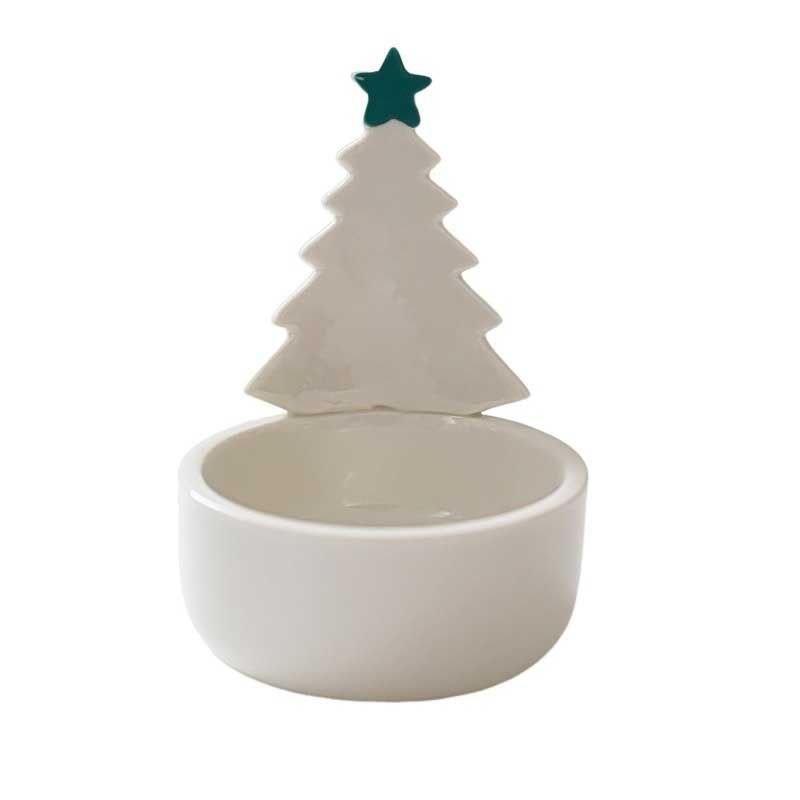 Christmas Tree Ceramic Candlestick Set Topped With Star