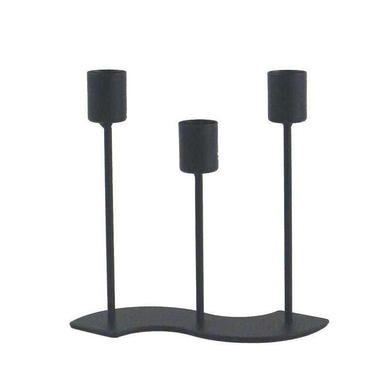 Simple 3-Head Wrought Iron Candle Holder,S-Shaped Wavy Base