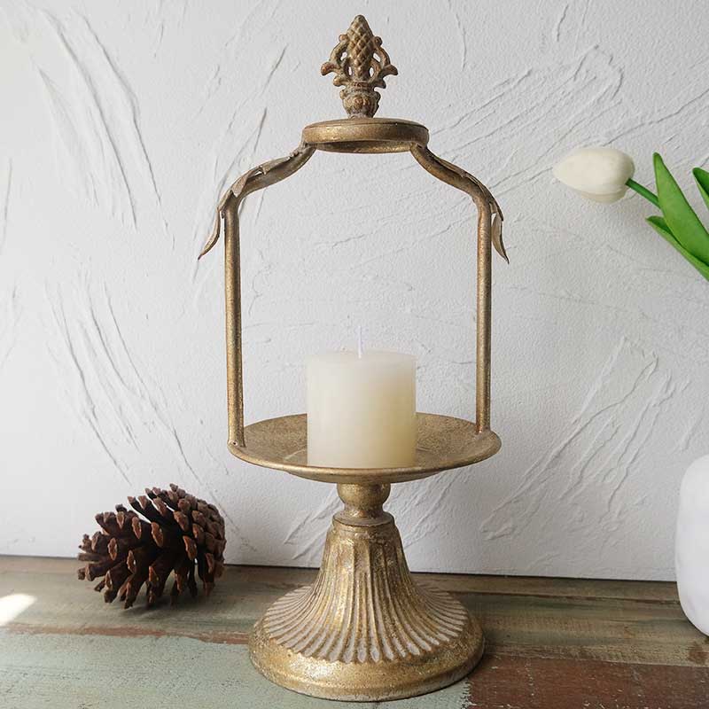 Vintage Distressed Iron Candle Lantern Color:Golde 1