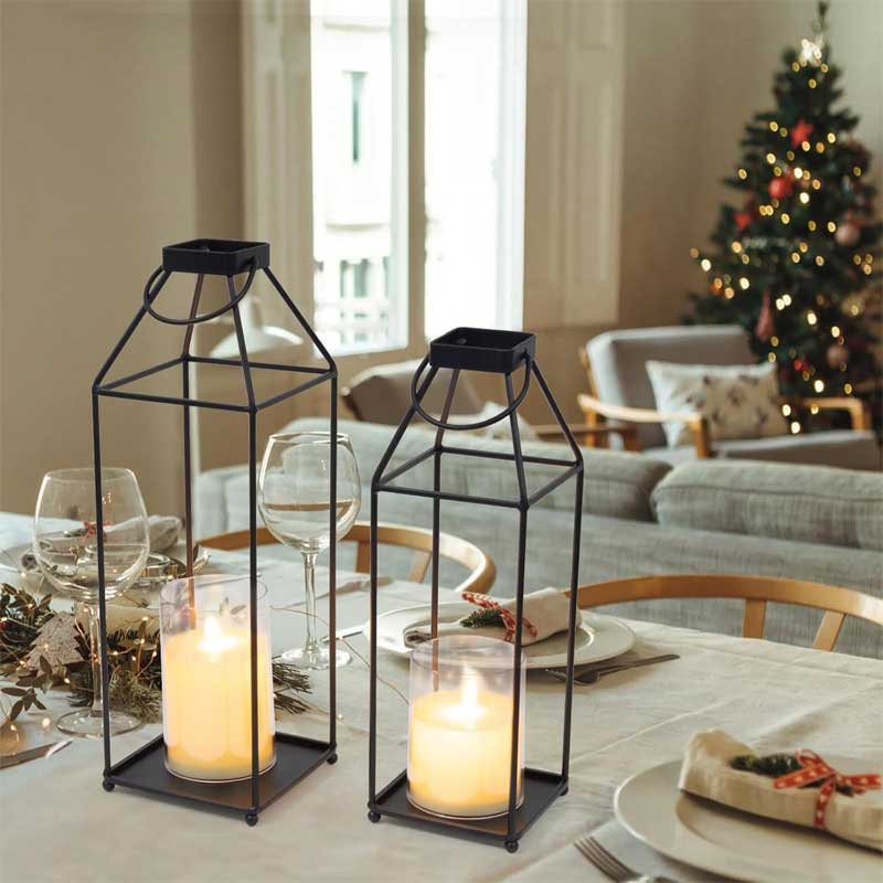 Modern Minimalist Iron LED Candle Lantern Set Color:Black;Size:4.72*4.72*16.92 1