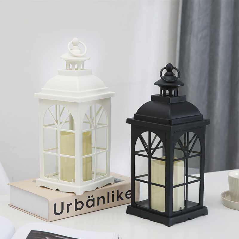 European Vintage Glass Hurricane Plastic LED Candle Lantern Color:Black 2