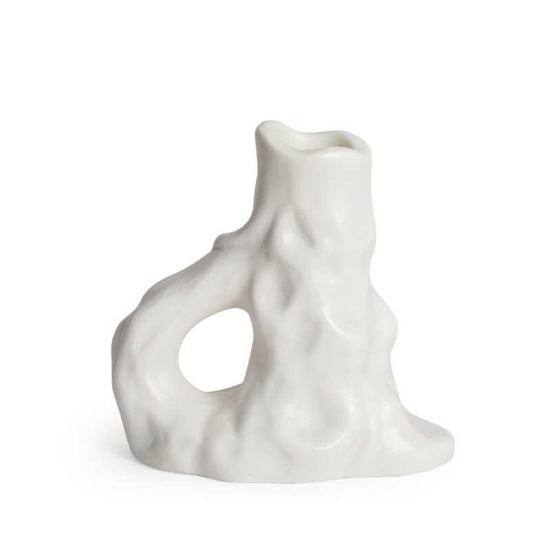White Rock-Shaped Ceramic Candlestick