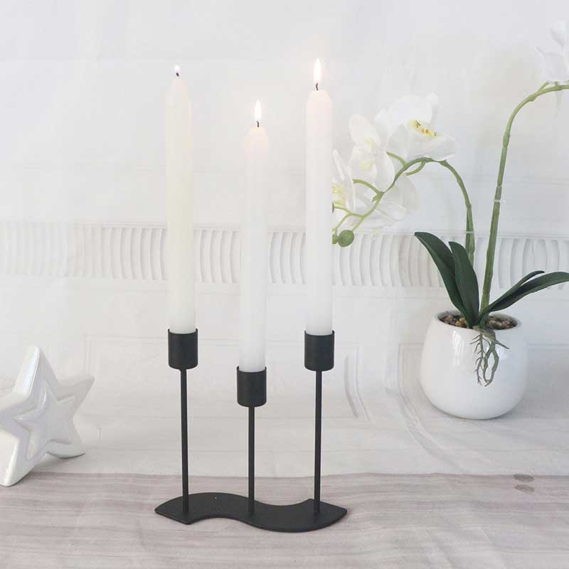 Simple 3-Head Wrought Iron Candle Holder,S-Shaped Wavy Base Color:Black 1