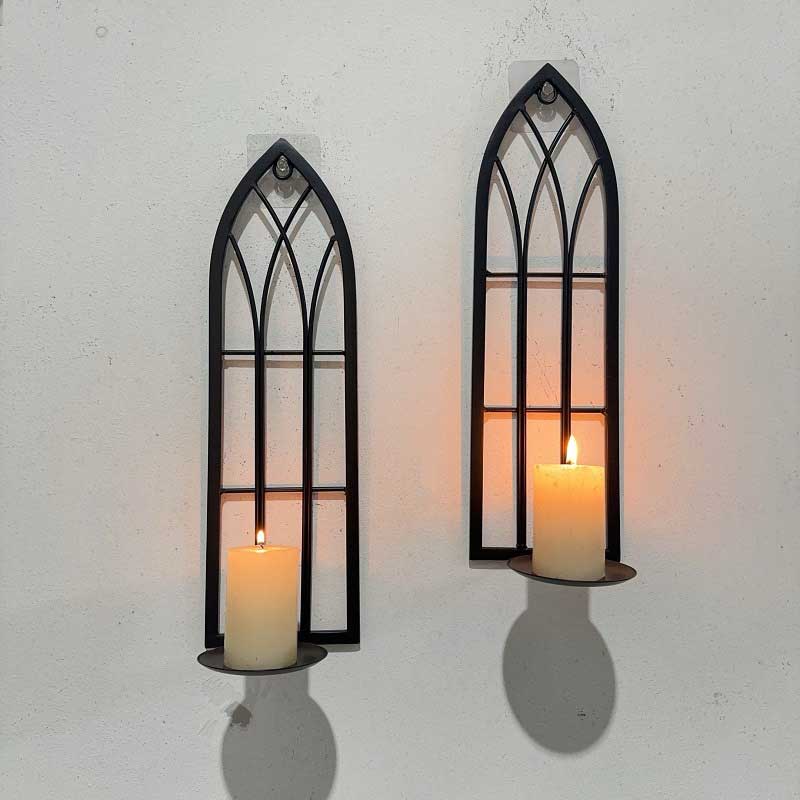 Gothic Vintage Iron Wall Sconce Candle Holder Color:Black 3