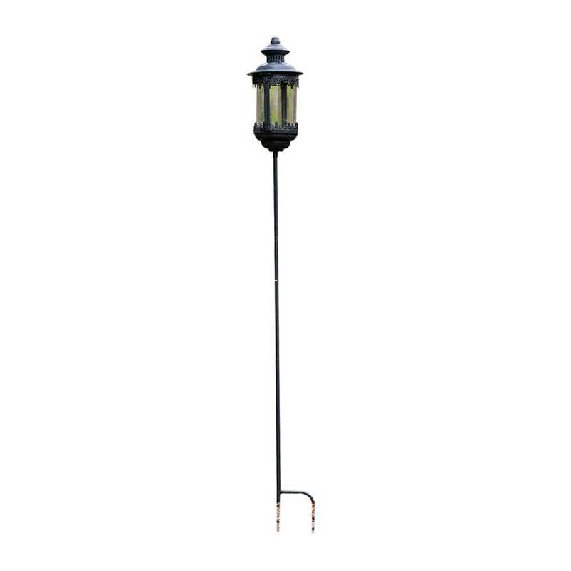 Outdoor Vintage Wrought Iron and Glass Garden Stake Lantern
