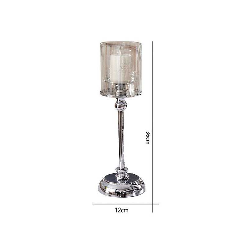 Set of 3 Electroplated Iron Candlestick Holders with Glass Shade 12*36cm