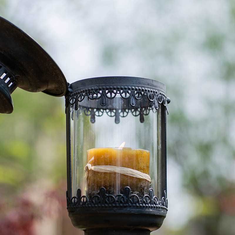 Outdoor Vintage Wrought Iron and Glass Garden Stake Lantern Color:Black 2